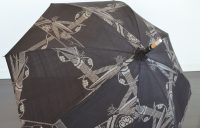 アンティーク大島紬の日傘 田中晶子作 麻の日傘（袋付） 黒×シルバー